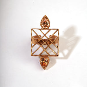 GOLD PLATED SQUARE CHECKED AND PEACH XTL DROPS RING