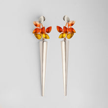 Load image into Gallery viewer, Limited Edition Coloured Drop Leaf and Cone earring (Orange & Yellow)