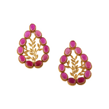 Load image into Gallery viewer, Gold Drop Shaped Stud Earrings with Coloured Crystals