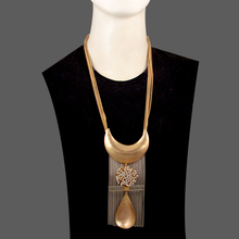Load image into Gallery viewer, GOLD PLATED DORI CHAIN NECKPIECE WITH STEEL CHAIN,HORN,WIRE PEARLS,ACRYLIC PIPE AND DROP PENDENT