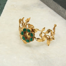 Load image into Gallery viewer, gold-rose-vine-cuff-with-green-crystals-worn-by-priyamani
