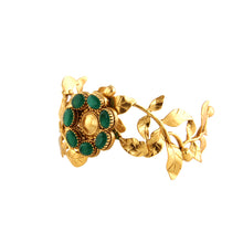 Load image into Gallery viewer, gold-rose-vine-cuff-with-green-crystals-worn-by-priyamani
