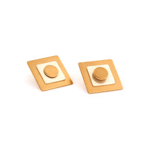 Load image into Gallery viewer, gold-&-silver-toned-double-square-stud-earrings