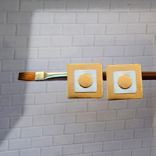 Load image into Gallery viewer, gold-&-silver-toned-double-square-stud-earrings