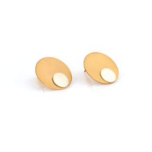 Load image into Gallery viewer, gold-&amp;-silver-toned-circular-stud-earrings
