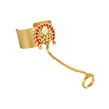 Load image into Gallery viewer, gold-chandra-hathphool-with-red-crystals