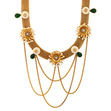 Load image into Gallery viewer, Gold Toned Flat Chain Necklace with Pearl Bead & Circle Pendants worn by Vindhya Vishaka