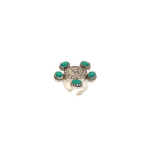 Load image into Gallery viewer, Sterling Silver Floral Motif Ring with Green Crystals

