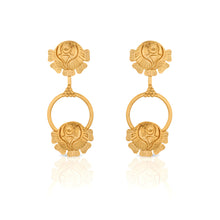 Load image into Gallery viewer, GOLD TONED DOUBLE ROSE DROP STUD EARRINGS
