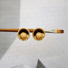 Load image into Gallery viewer, GOLD TONED AND BLACK ROSE STUD EARRINGS