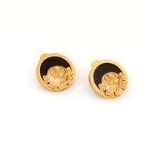 Load image into Gallery viewer, GOLD TONED AND BLACK ROSE STUD EARRINGS
