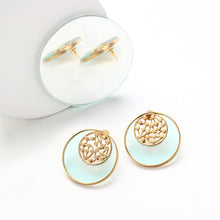 Load image into Gallery viewer, GOLD TONED CYAN ACRYLIC TANGENT STUDS WITH INLAID DOTTED CIRCLES
