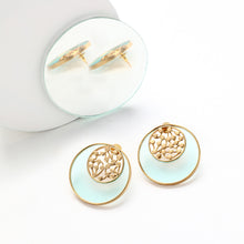 Load image into Gallery viewer, GOLD TONED CYAN ACRYLIC TANGENT STUDS WITH INLAID DOTTED CIRCLES