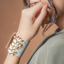 Load image into Gallery viewer, SILVER PLATED CUFF WITH GOLDEN WIRE & DROPS ON ONE SIDE