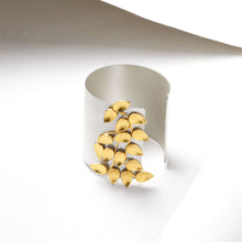 Load image into Gallery viewer, SILVER PLATED CUFF WITH GOLDEN WIRE & DROPS ON ONE SIDE