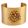 GOLD PLATED CUFF WITH ROUND PODS AND MINI PEARLS ON CENTER