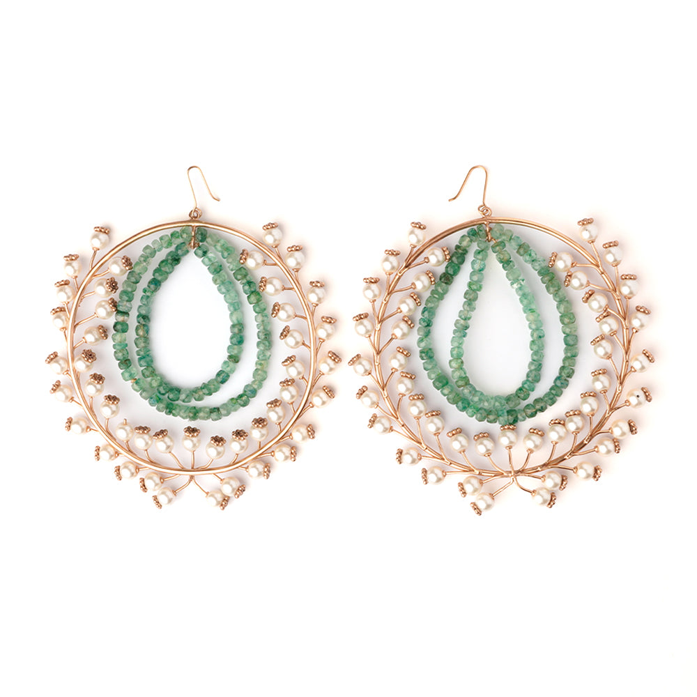 Emerald Goddess Double Loop Hoop Earrings