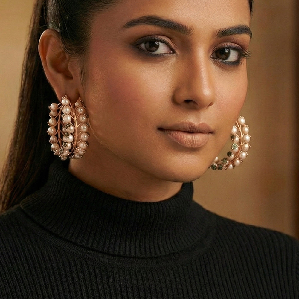 Pearlescent Trees Gold Plated Hoop Earrings