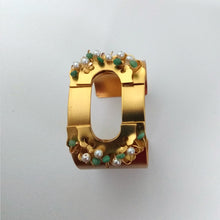 Load image into Gallery viewer, Green stone and pearl gold hand cuff
