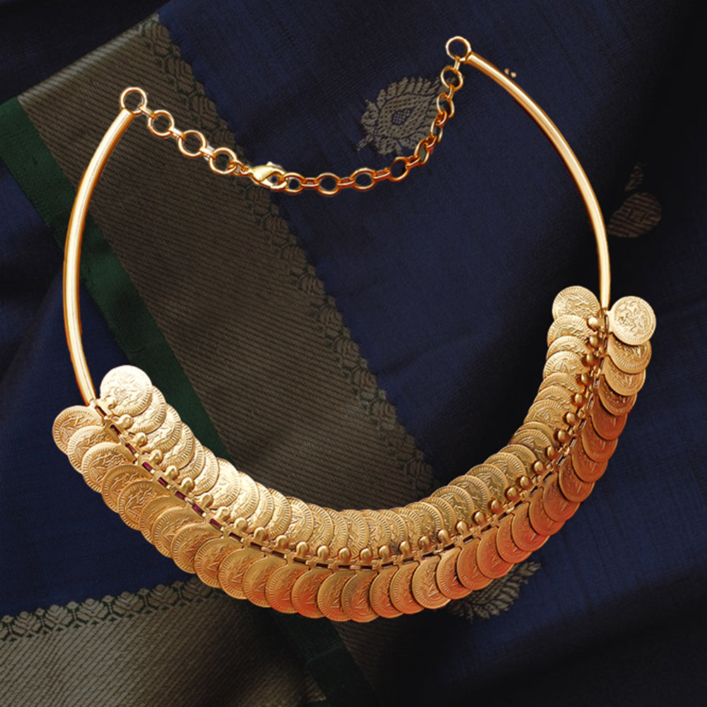 Gold coin overlay kanti necklace