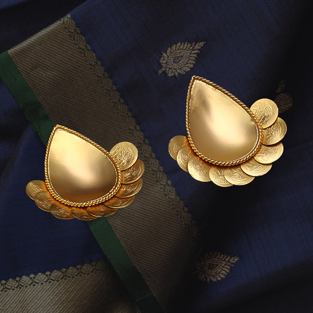 Gold diya earrings with coin motif