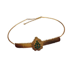 Load image into Gallery viewer, Gold coin layered belt with emerald, green crystals
