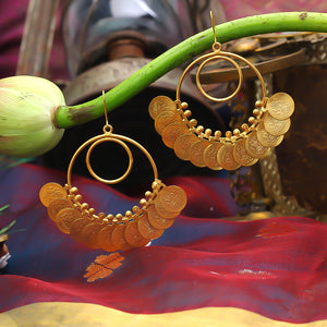 Gold coin pankha earrings