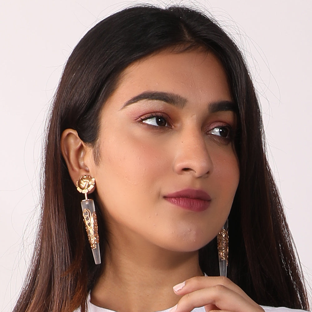 Gold Rose & Filigree Cone Earrings