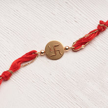 Load image into Gallery viewer, Swastika Rakhi with beads entwined
