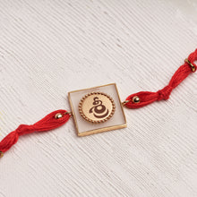 Load image into Gallery viewer, Shree Laser Rakhi in Red with a Gold &amp; Acrylic Square
