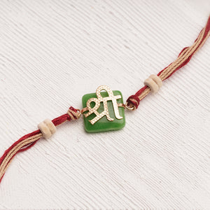 Shree Atop Green Chalcedony Rakhi for that August Sibling