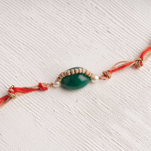 Load image into Gallery viewer, Green Onyx Rakhi lined with Tulsi &amp; Jute Thread for that May Sibling
