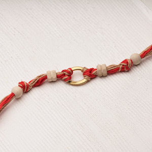 Dainty Oval Ring & Tulsi Beads with Red & Jute Threads