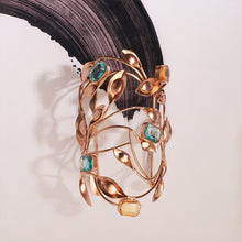Load image into Gallery viewer, Fallen Angel Gold Plated Blue Crystal Hand Cuff
