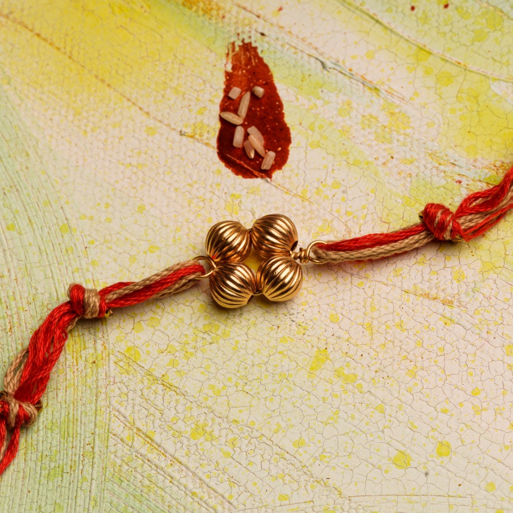 Metal Bead Rakhi with Red & Jute tie up Thread interwoven with metal links
