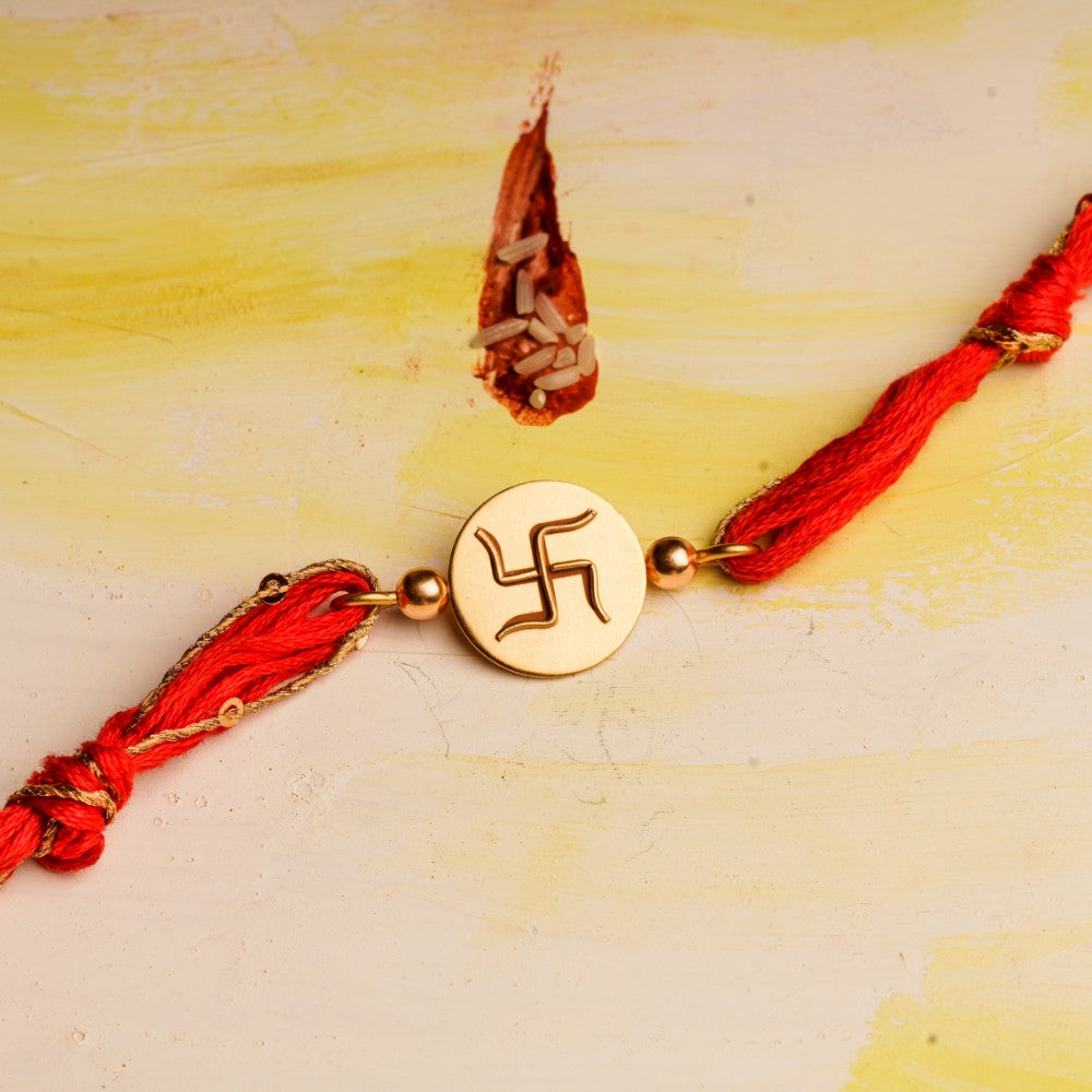 Swastika Rakhi with beads entwined