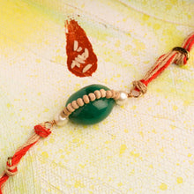 Load image into Gallery viewer, Green Onyx Rakhi lined with Tulsi &amp; Jute Thread for that May Sibling
