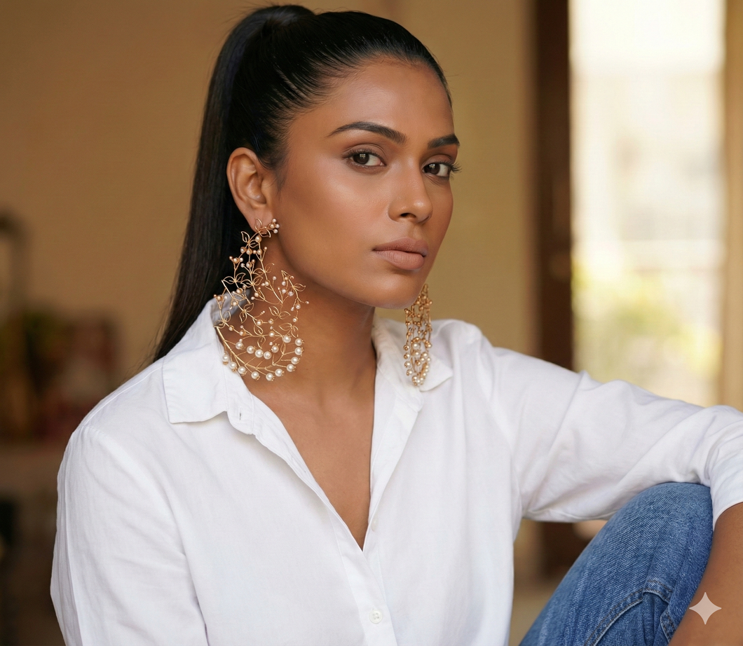 Ice Empress Pearl Fern Earrings