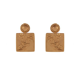 GOLD PLATED CHAKRA EARRING WITH SQUARE BRICK AND FOLIAGE