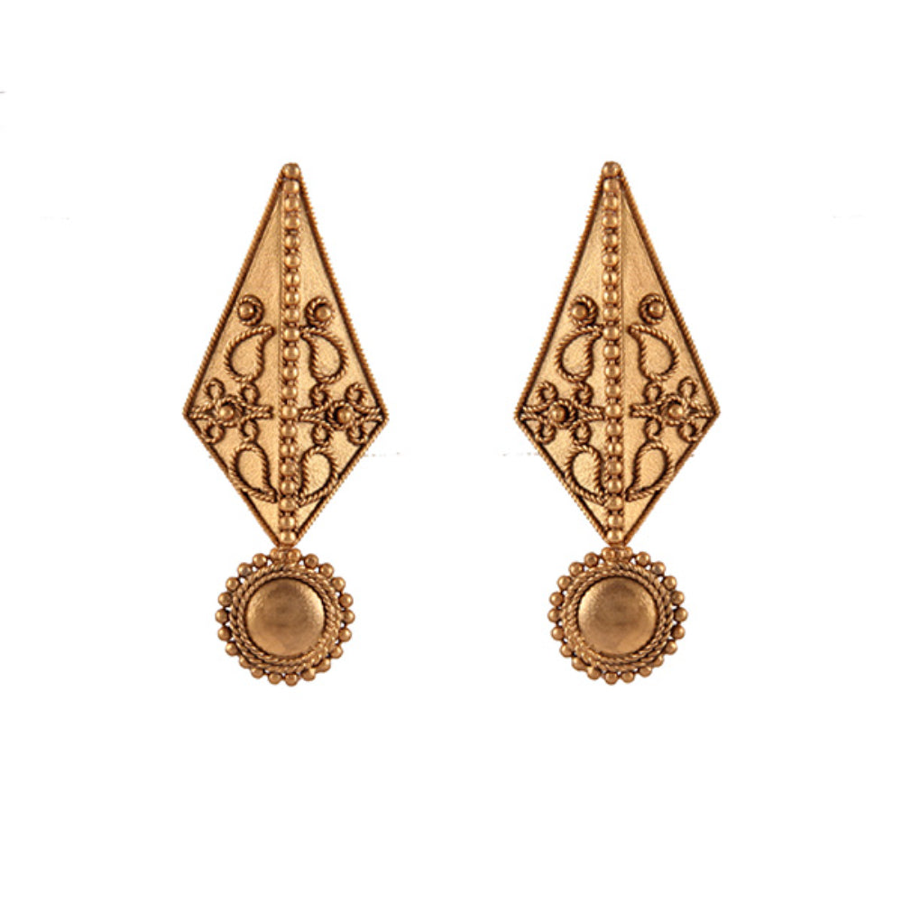 GOLD PLATED INDIAN WORK KITE EARRING WITH CHAKRA AND DOT CHAIN ON CENTER