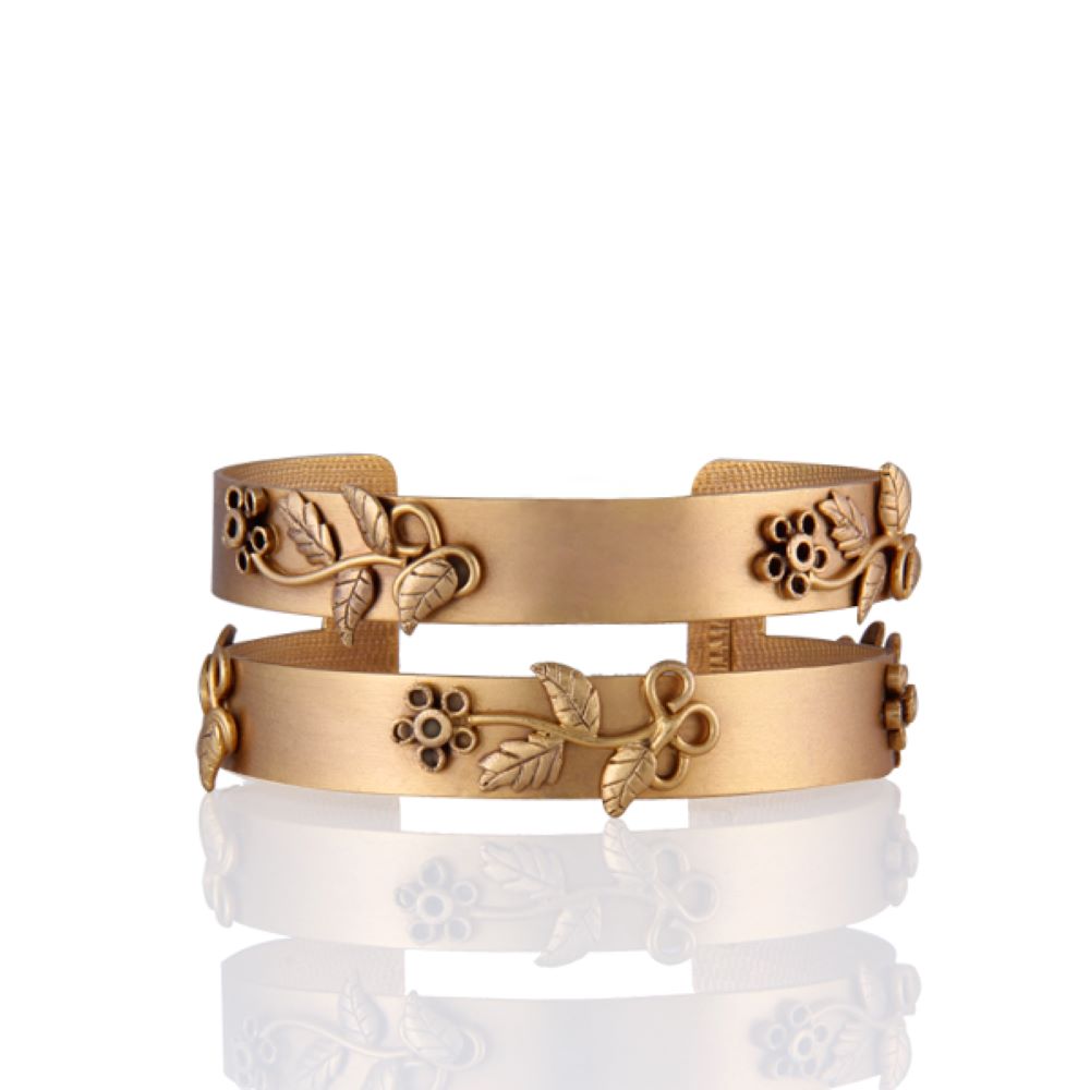 GOLD PLATED 2 STRIP CUFF WITH WILDERNESS