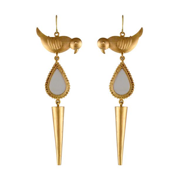 GOLD PLATED BIRD, ACRYLIC DROP AND SMALL POKE EARRING