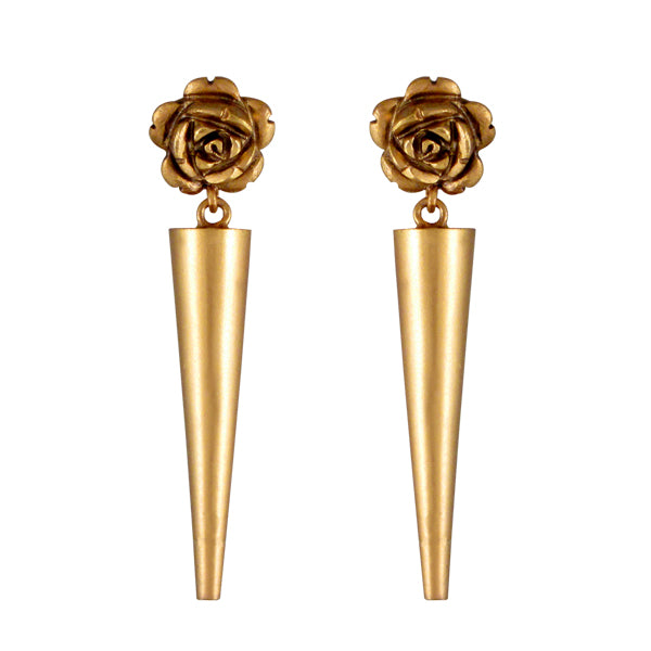GOLD PLATED 3D ROSE AND SMALL POKE EARRING