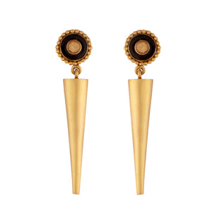 GOLD PLATED BLACK ENAMEL BUTTON AND SMALL POKE EARRING