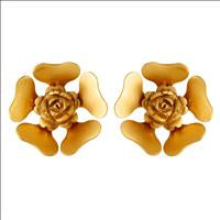 GOLD PLATED 3D ROSE AND 5 PETAL FLOWER EARRING