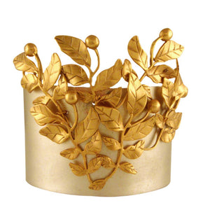 SILVER PLATED CUFF WITH GOLD PLATED SARRATE LEAVES ON 1 SIDE AND CENTER