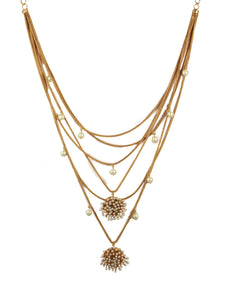Gold Multi Layered Chain Necklace with Pearls
