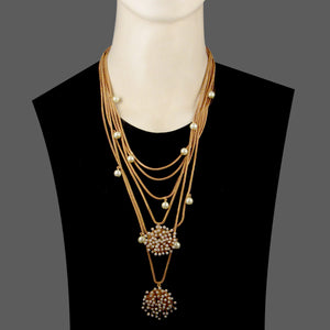 Gold Multi Layered Chain Necklace with Pearls