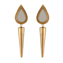 Load image into Gallery viewer, GOLD PLATED DOTTED ACRYLIC DROP AND SMALL POKE EARRING worn by Surbhi Puranik
