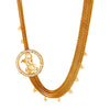 GOLD PLATED 8 LINE DORI CHAIN NECKPIECE WITH ROUND PEARL & CURLED ON SIDE AND PEARL HANGING